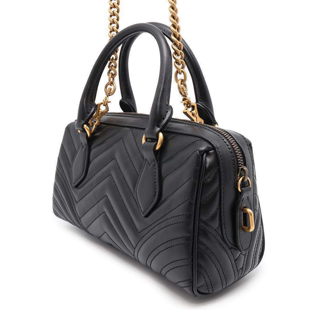 Gucci Top GG Leather Handle Marmont Black Bag Handbag
